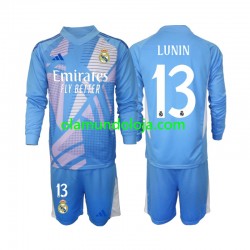 Camisola Real Madrid Andriy Lunin 13 Guarda-redes Criança Equipamento Primeiro 2024-2025 Manga Comprida